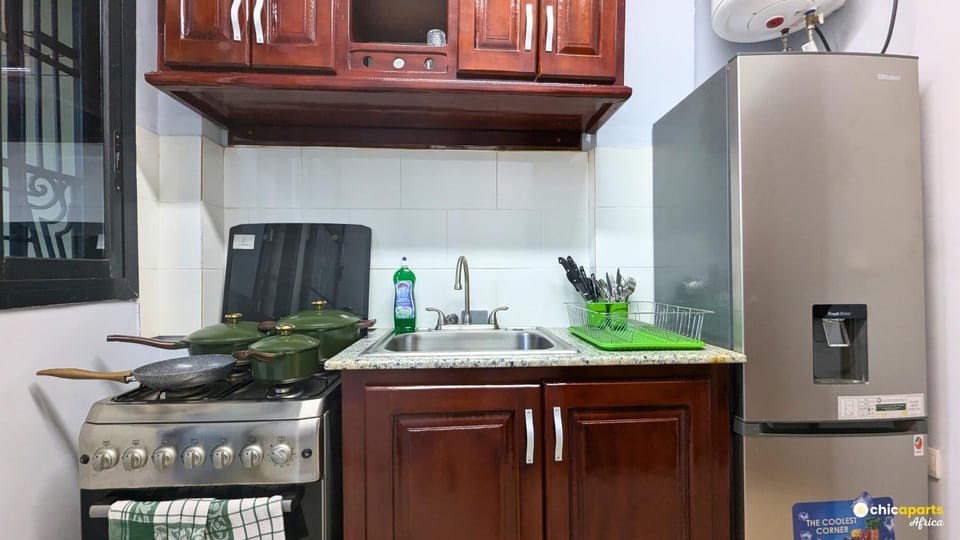 Kitchen or kitchenette, stove