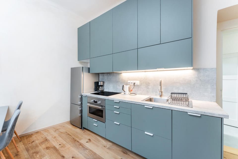 Kitchen or kitchenette, stove