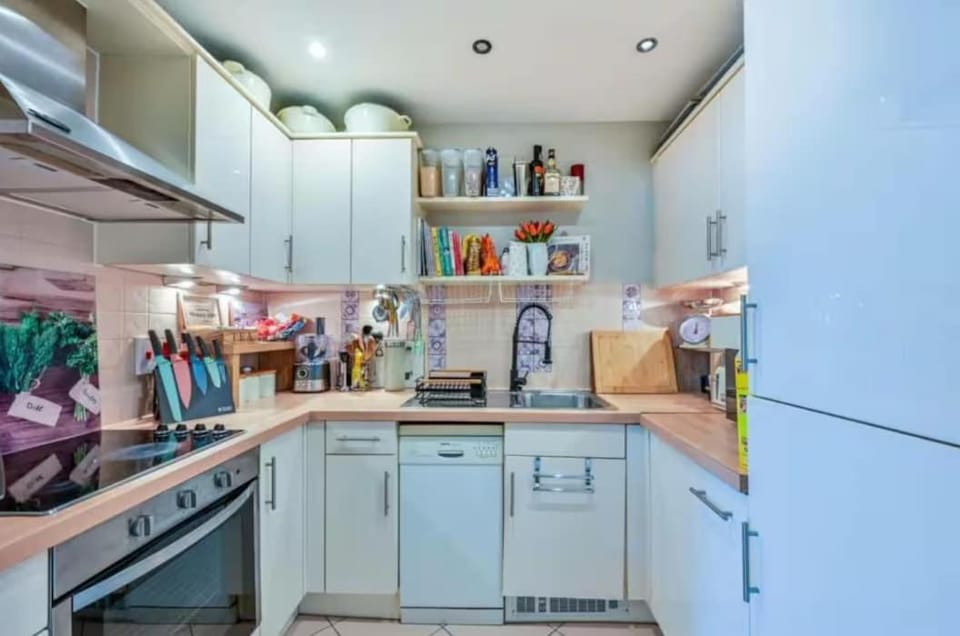 Kitchen or kitchenette, dishwasher, stove
