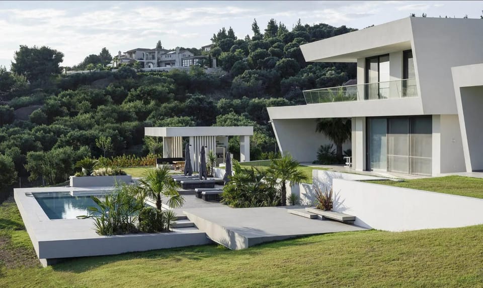 Property building, Natural landscape, Garden, Garden view, Pool view, Swimming pool