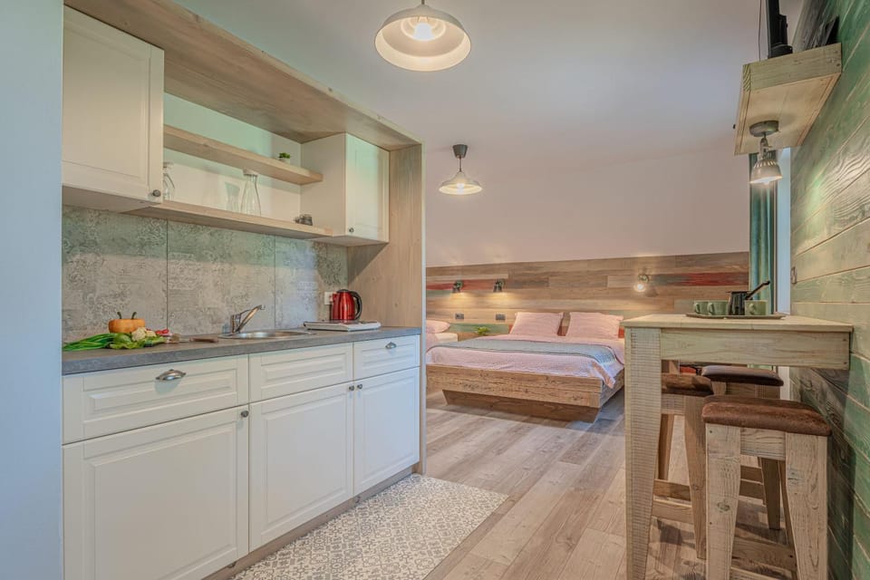 Bed, Kitchen or kitchenette, Living room