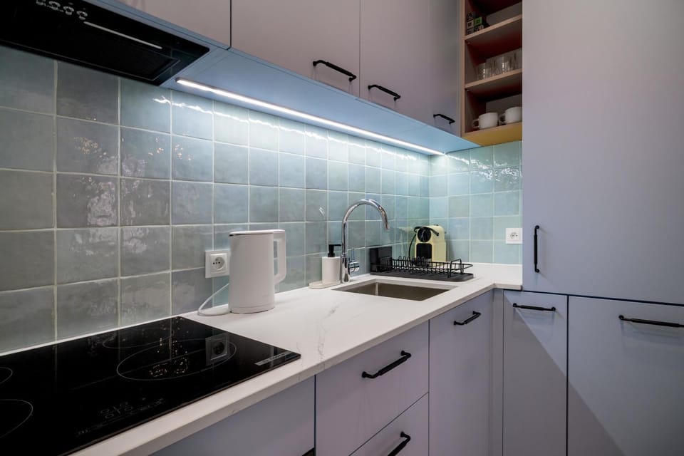 Kitchen or kitchenette, stove