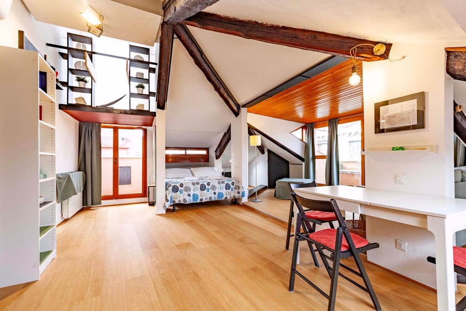 Bed, Living room, Dining area