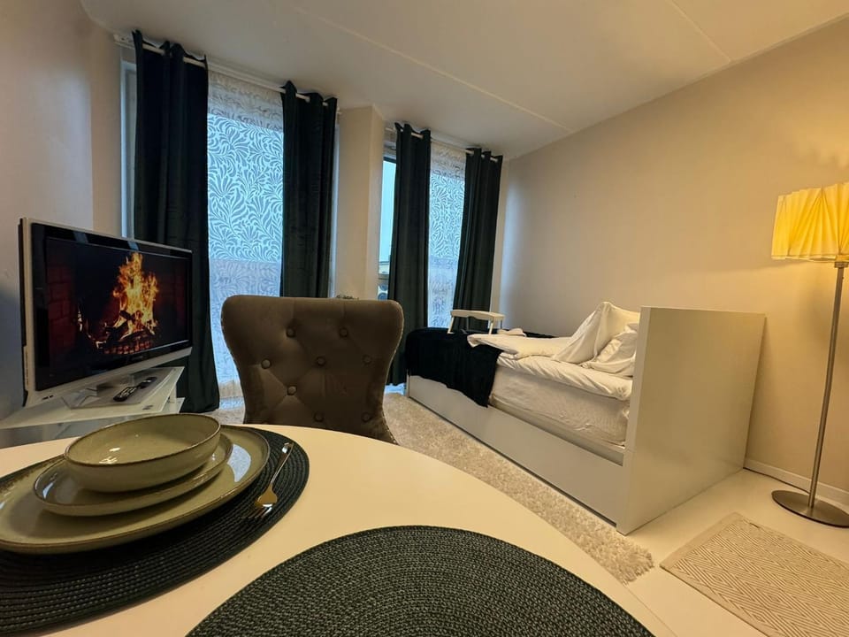 Bed, TV and multimedia, Seating area, Evening entertainment, Bedroom
