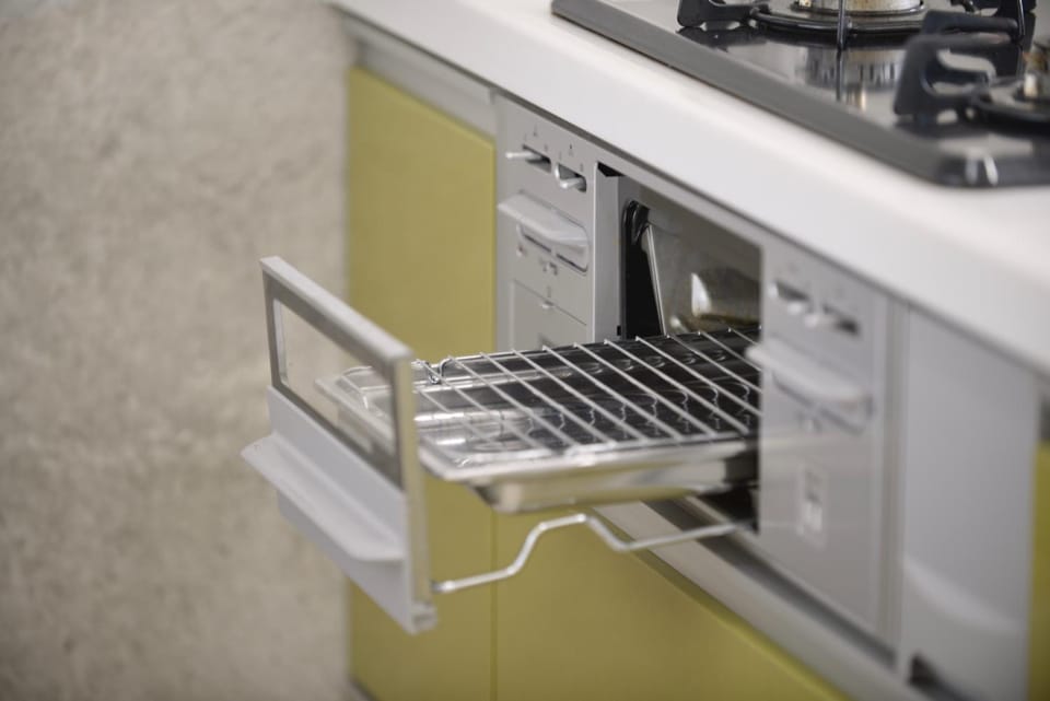Kitchen or kitchenette, stove