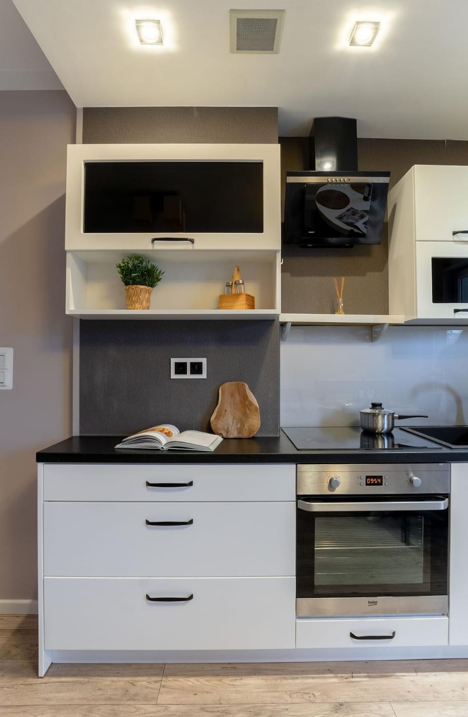 Kitchen or kitchenette, stove