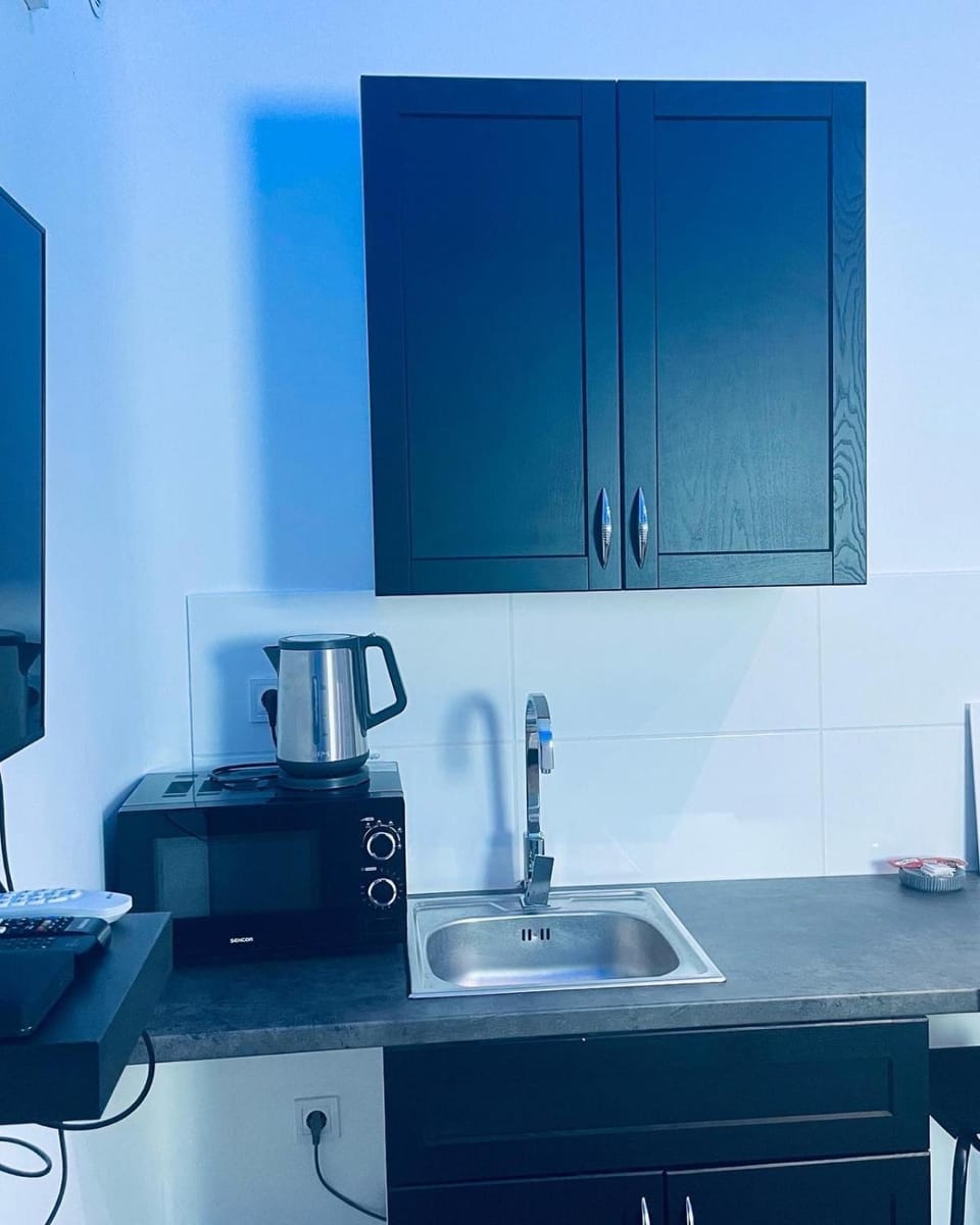 Kitchen or kitchenette, microwave