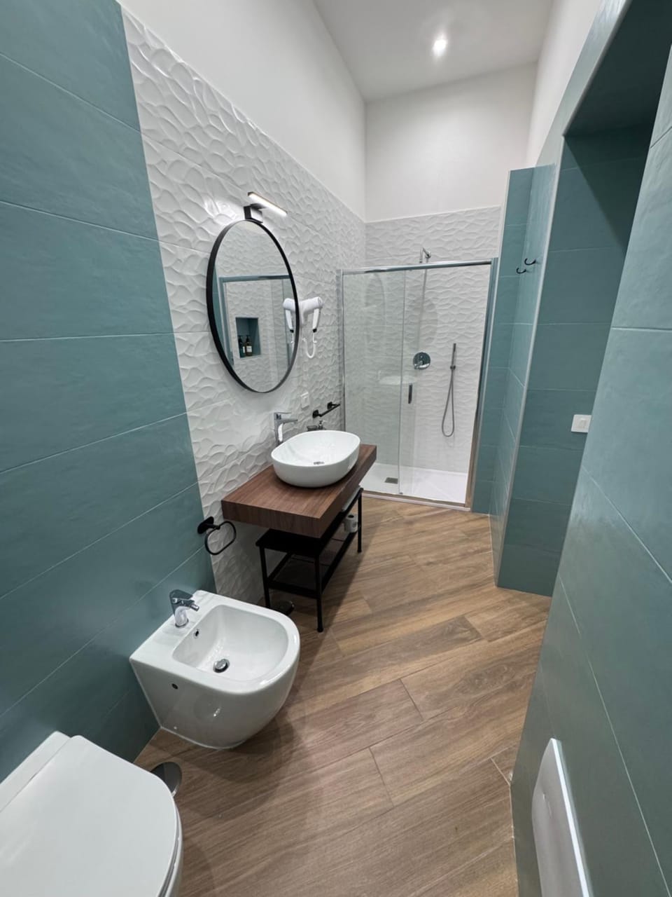 Shower, Toilet, Bathroom, Photo of the whole room, Decorative detail, bidet, furniture, hair dryier, heating