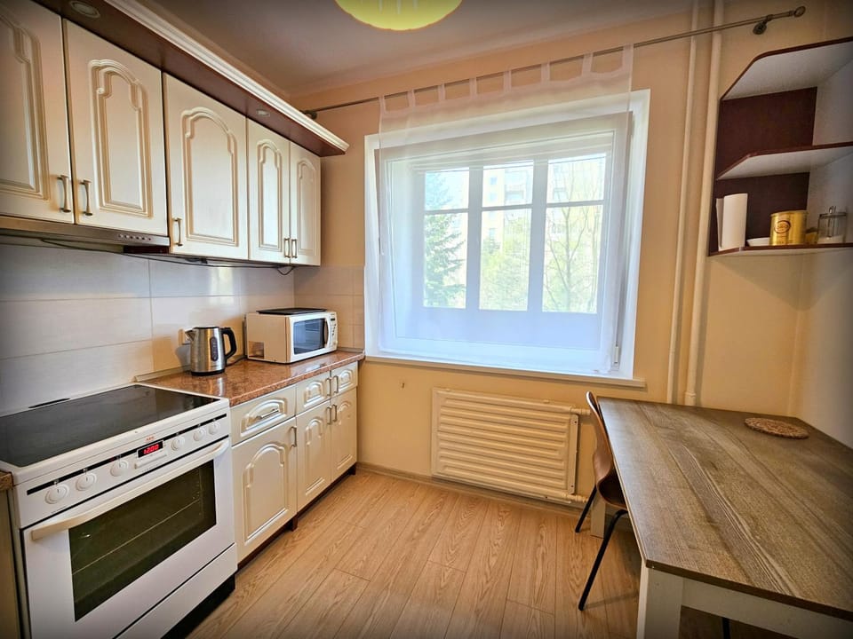 Kitchen or kitchenette, oven, stove, toaster