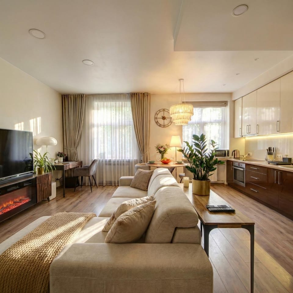Living room, fireplace