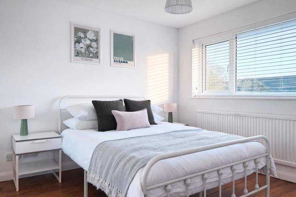 Bed, Bedroom, Garden view, hair dryier, wardrobe