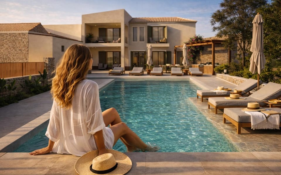 BBQ facilities, Decorative detail, Swimming pool, Sunrise, Family, Facility for disabled guests, sunbed
