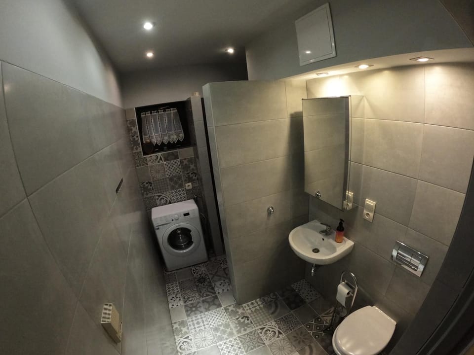 Shower, Toilet, Bathroom, towels, washing machine, dryer
