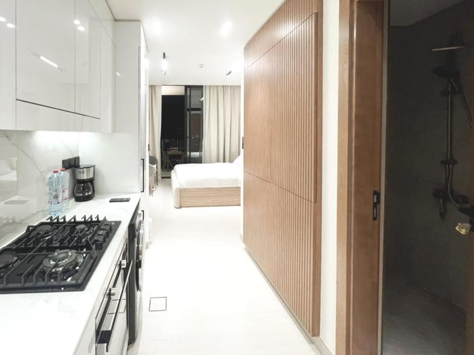 Kitchen or kitchenette, stove