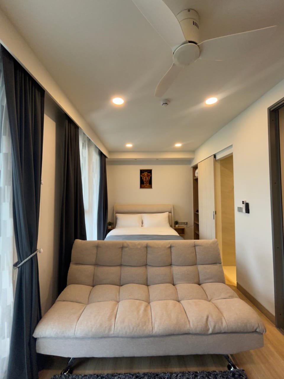 Bed, Living room, Seating area, Bedroom
