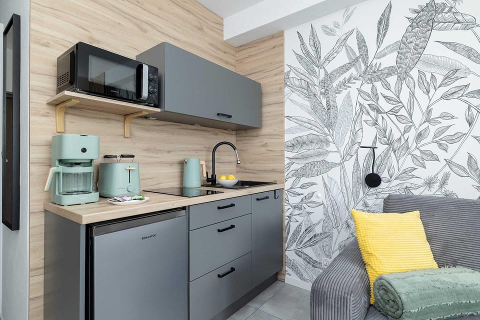 Coffee/tea facilities, Kitchen or kitchenette, stove