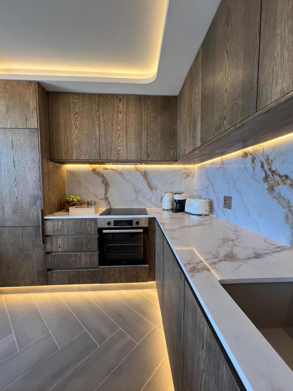 Kitchen or kitchenette, stove