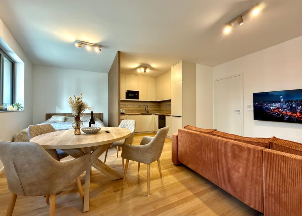 Bed, TV and multimedia, Living room, Seating area, Dining area, kitchen, kitchen