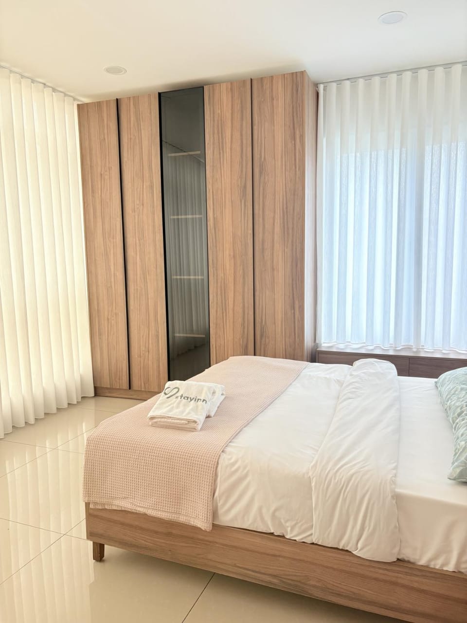 Bed, Photo of the whole room, Bedroom, towels, wardrobe