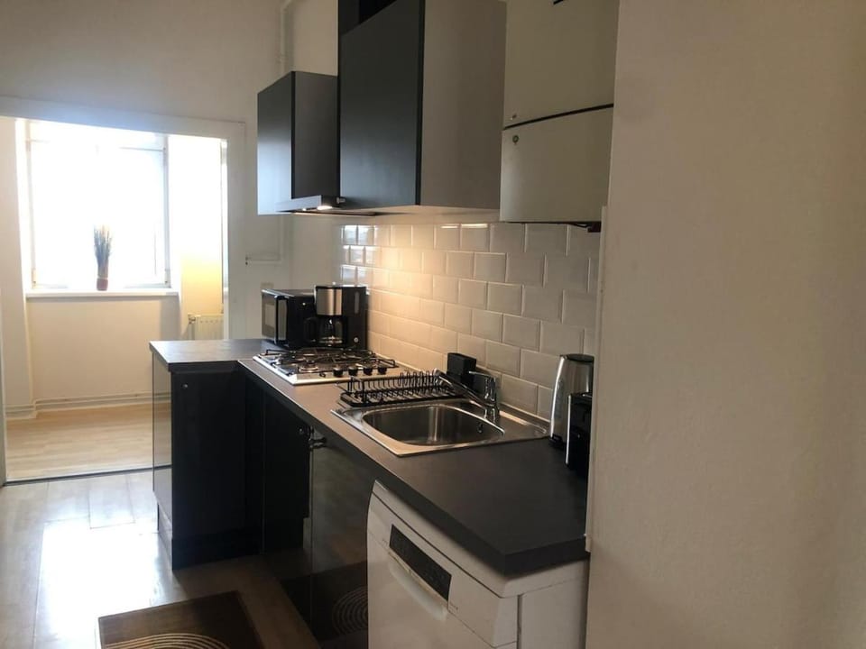 Kitchen or kitchenette, dishwasher, stove