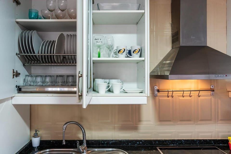 Kitchen or kitchenette, stove