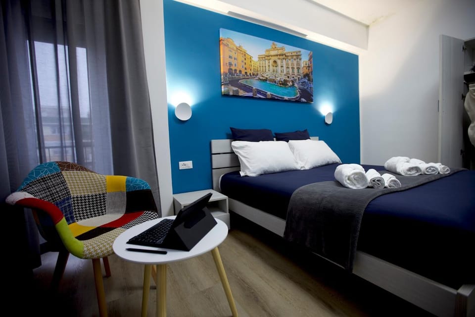 Bed, wardrobe