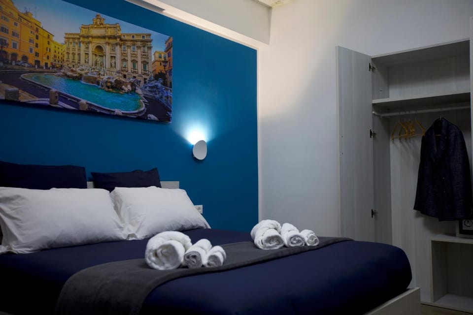 Bed, wardrobe