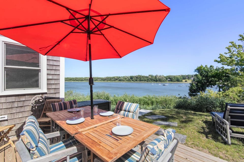 Sweeping Water Views Walk to Town Outdoor Shower House in Orleans