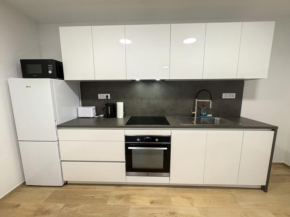 Kitchen or kitchenette, dishwasher, oven