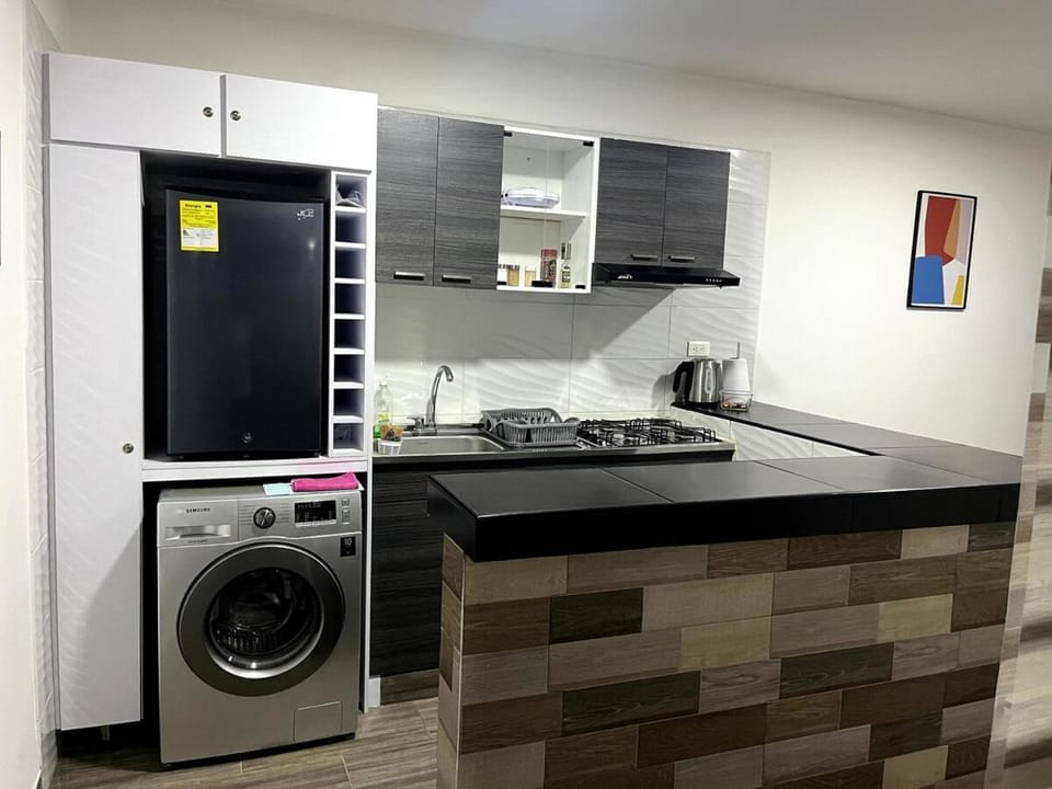 Kitchen or kitchenette, minibar, washing machine