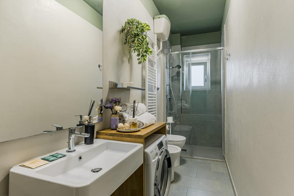 Toilet, Bathroom, towels, washing machine