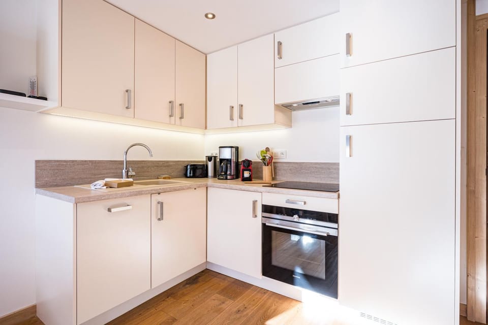 Kitchen or kitchenette, stove