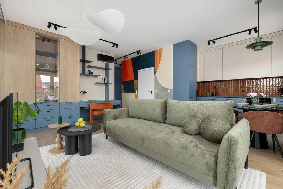 Kitchen or kitchenette, Living room, Seating area