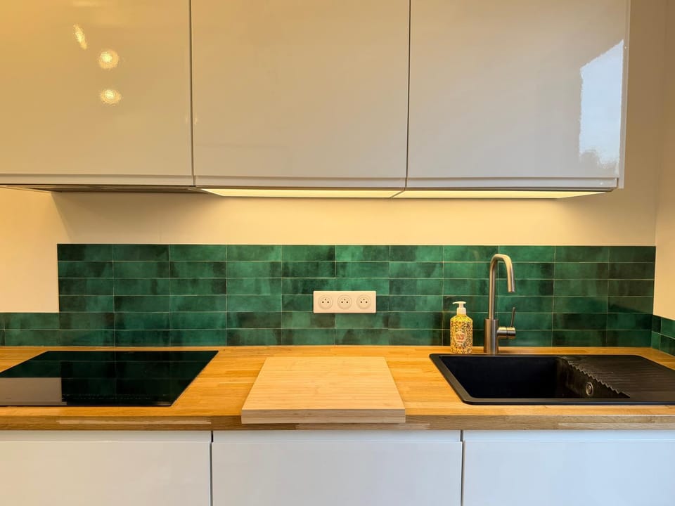 Kitchen or kitchenette, stove