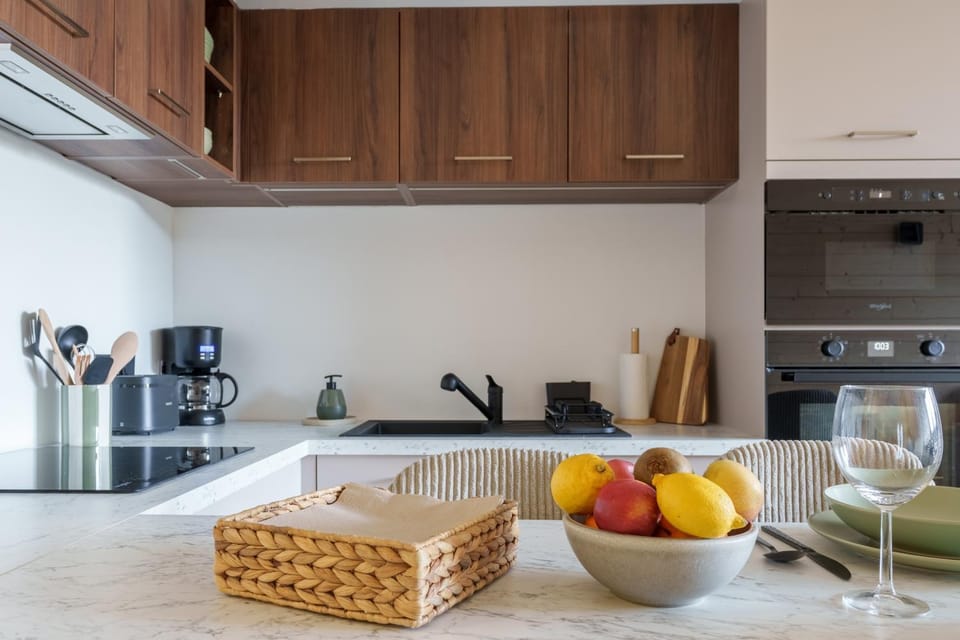 Kitchen or kitchenette, stove