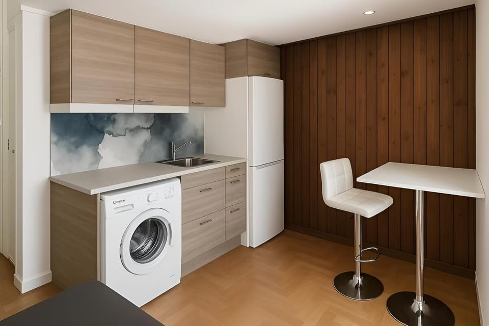 Kitchen or kitchenette, washing machine