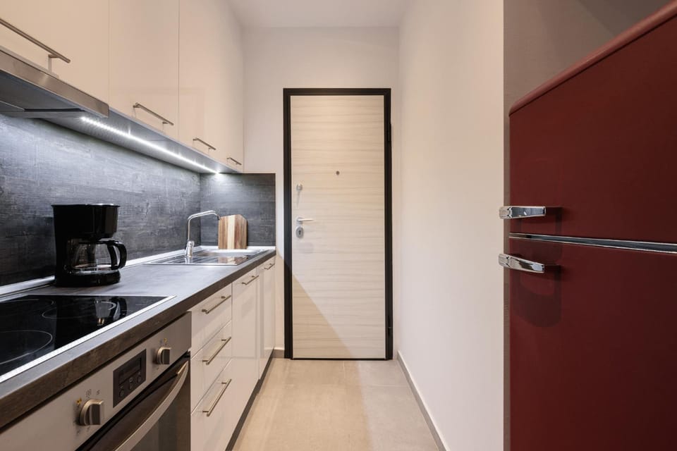 Kitchen or kitchenette, stove