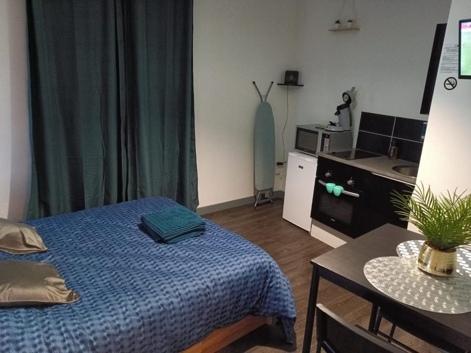 Bathroom, Coffee/tea facilities, flat iron, furniture, heating, internet, microwave, oven, storage, stove, towels, kitchen
