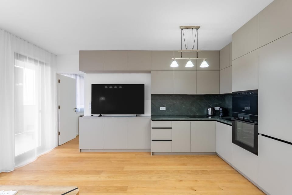 Kitchen or kitchenette, dishwasher, oven, stove