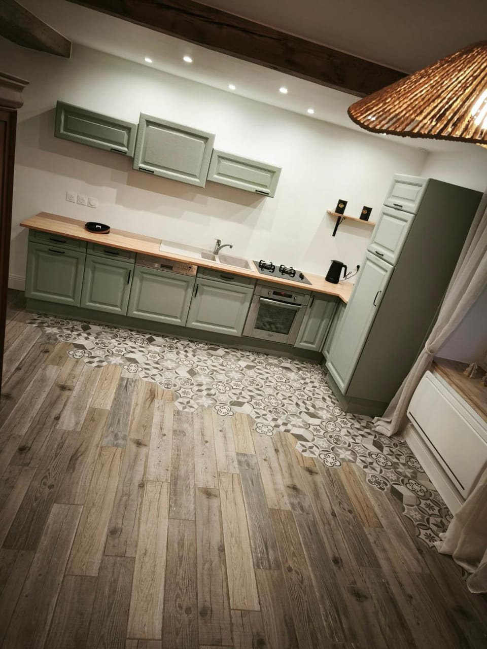 Kitchen or kitchenette, oven, stove