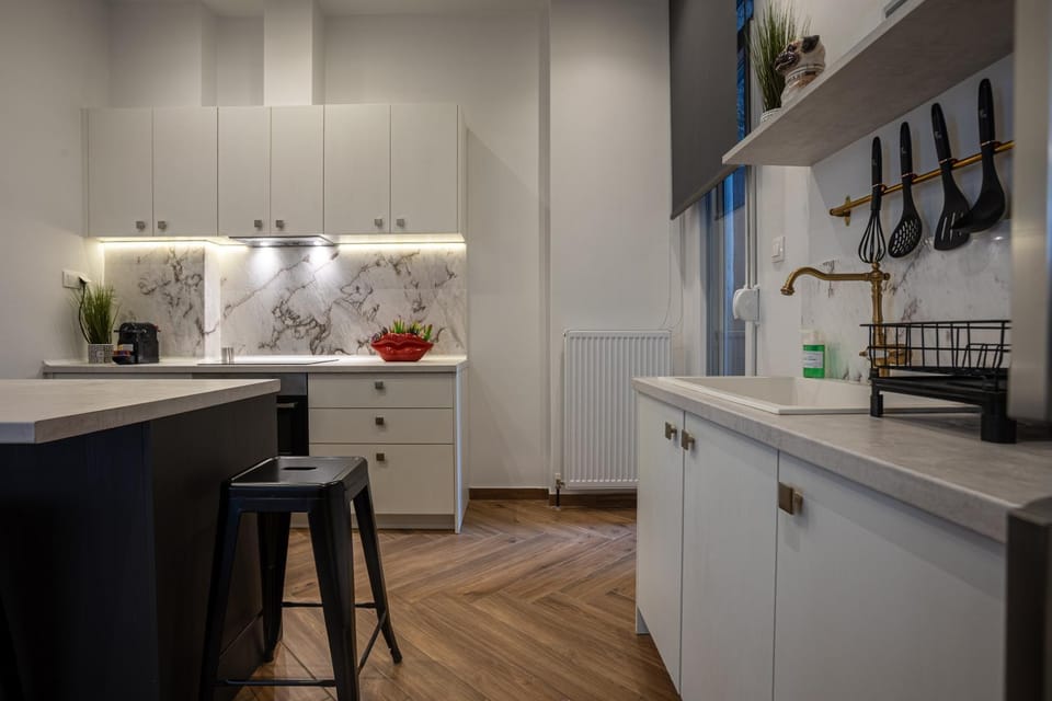 Kitchen or kitchenette, stove
