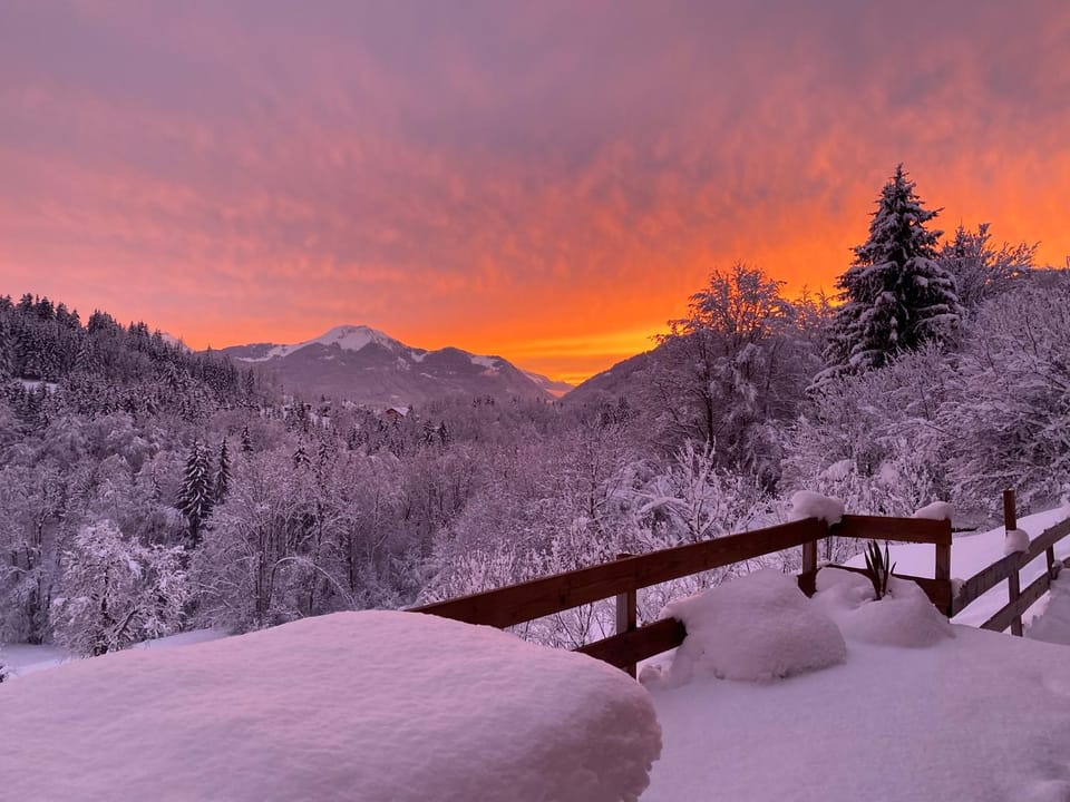 Natural landscape, Winter, Mountain view, Sunset