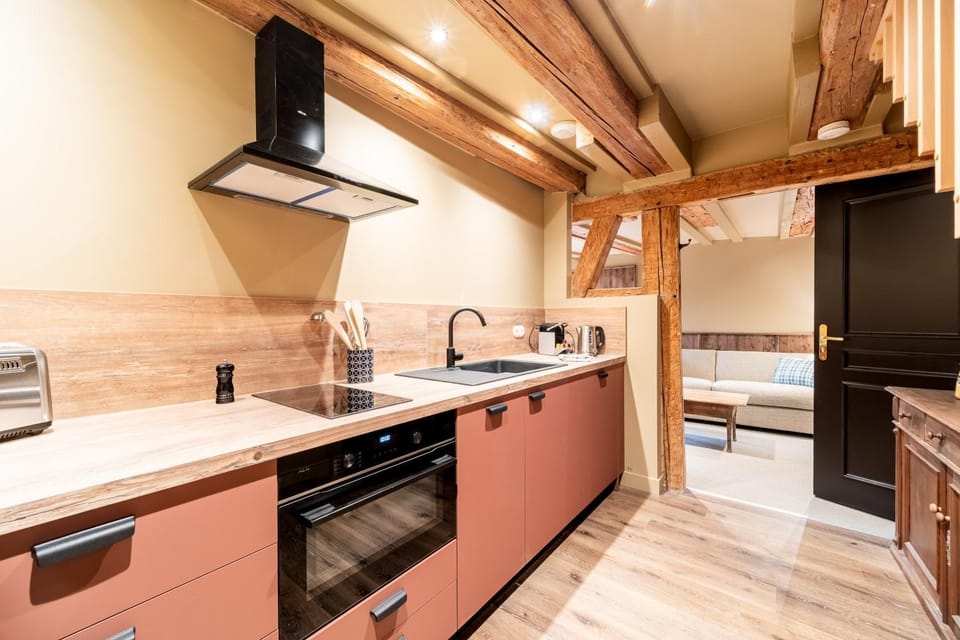 Kitchen or kitchenette, stove