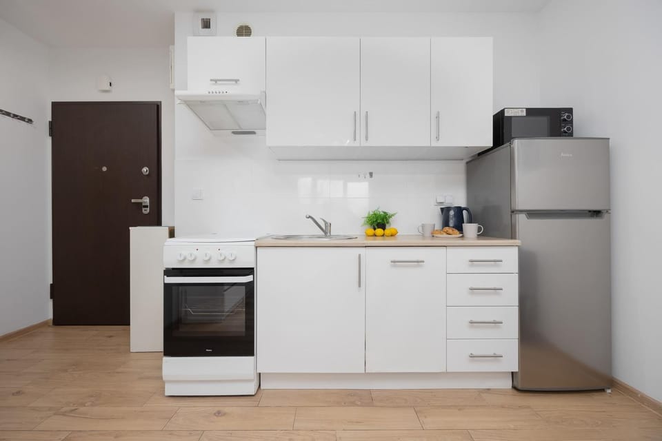Kitchen or kitchenette, dishwasher, oven, stove
