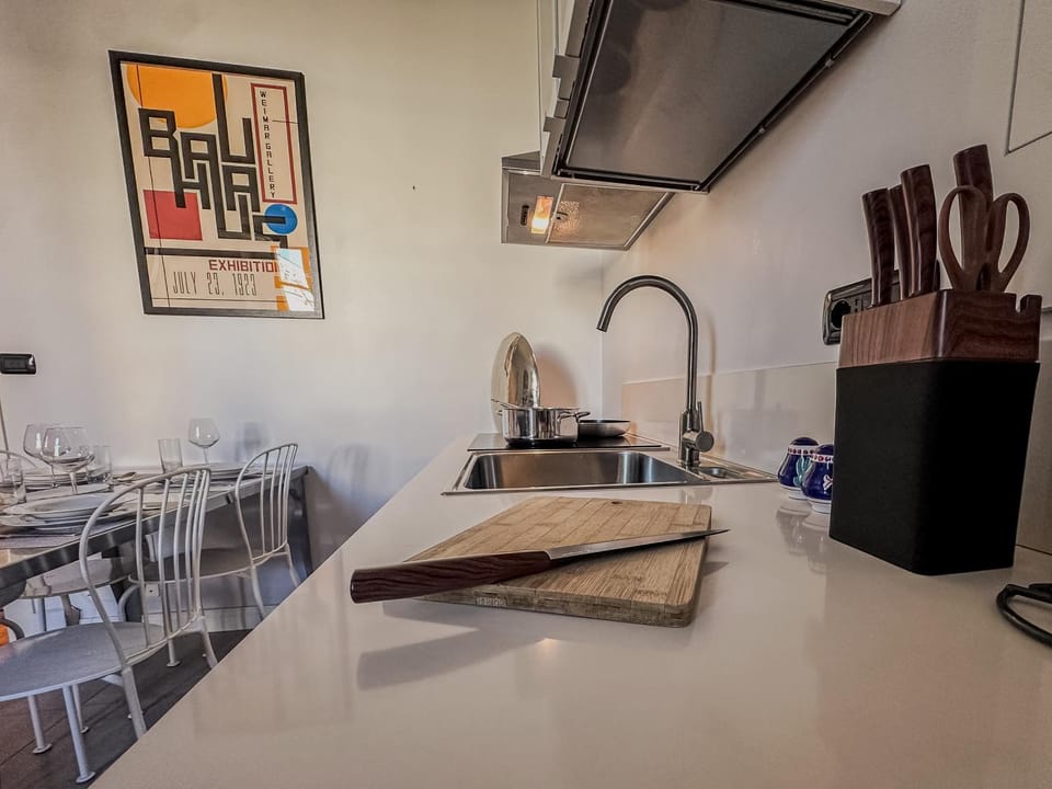 Kitchen or kitchenette, stove
