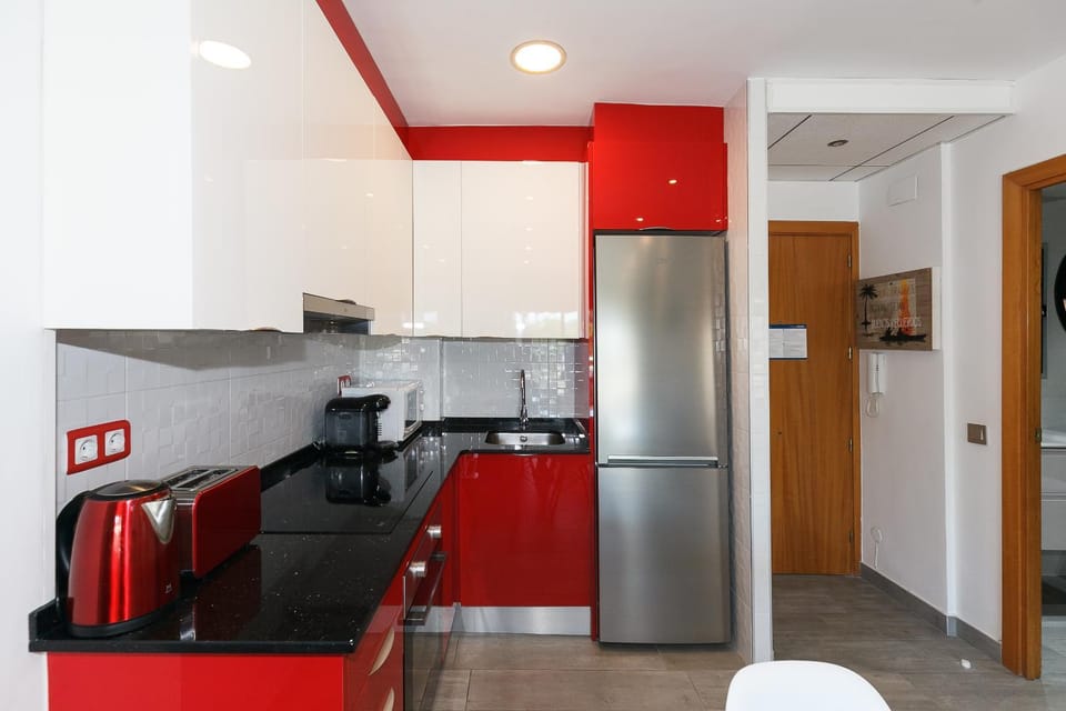 Kitchen or kitchenette, stove