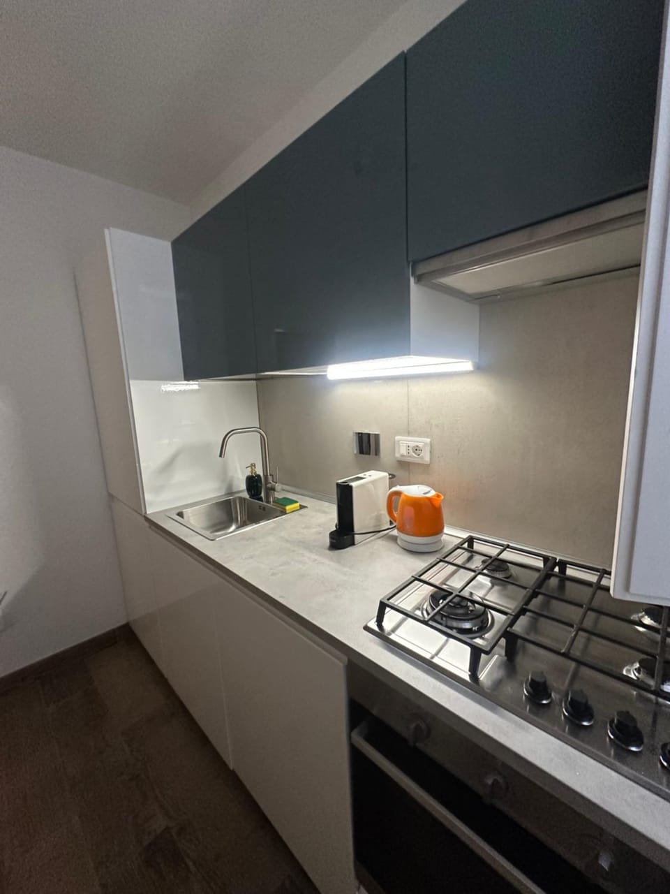 Kitchen or kitchenette, stove