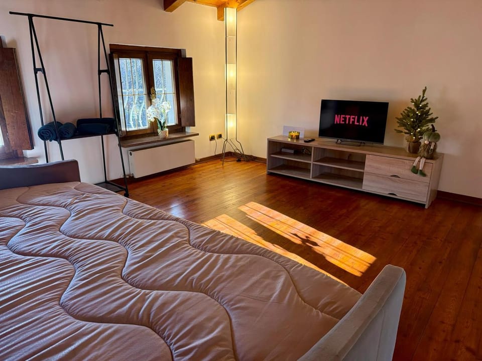 Bed, TV and multimedia, Living room, Photo of the whole room, Seating area, Evening entertainment, Bedroom