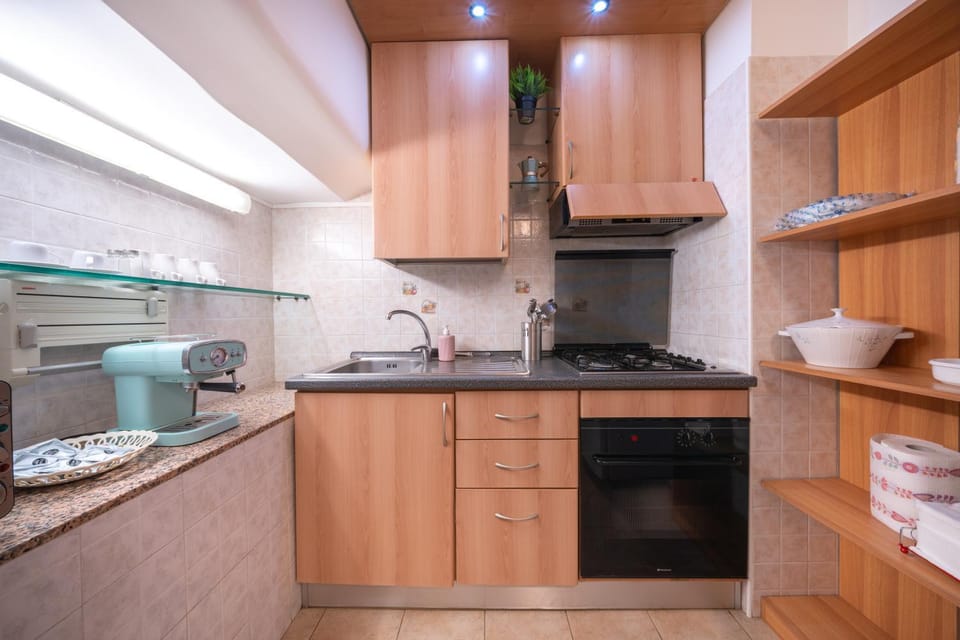 Kitchen or kitchenette, stove