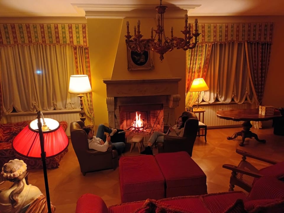 People, Living room, group of guests, fireplace